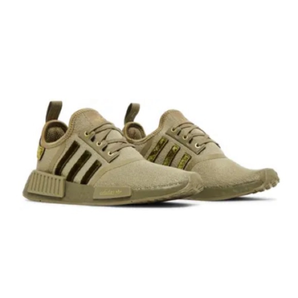 Adidas Green Velour Monochrome Sneakers with Gold Accents